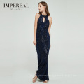 Custom design lady halter shining sequined bodycon maxi dress